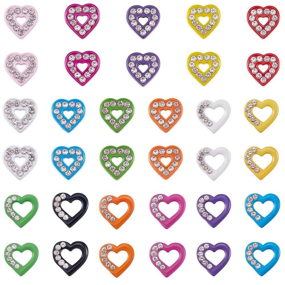 6540 1 Box 60Pcs Heart Slider Charm Rhinestone Slide Charms Metal Alloy